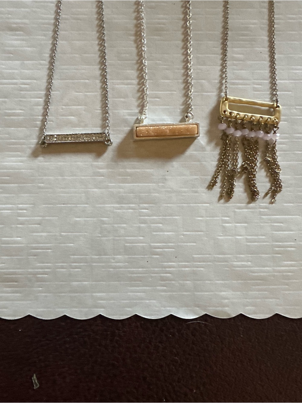 Plunder Mixed Metal Bar & Fringe Necklace Trio - Silver, Rose Gold & Gold